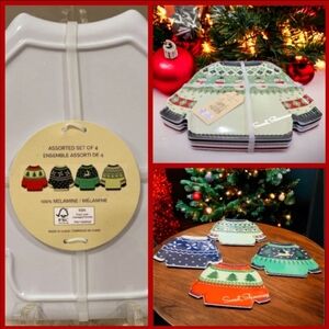 4pc Artisan Home Ugly Christmas Sweater Appetizer Dessert Melamine Plate Set New